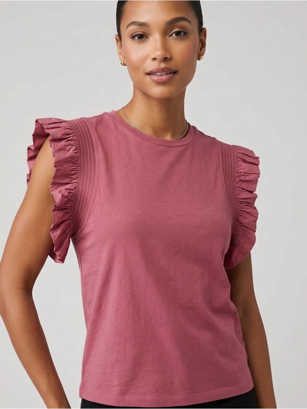 English Factory Mixed Media Ruffle Detail T-Shirt Maeve Size XS NWT